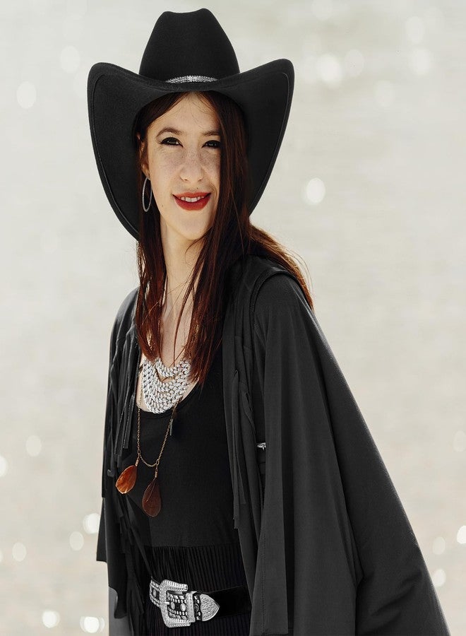 Tisancy 4 Pcs Rhinestone Belt for Men Women Glitter Cowboy Hat Diamond Chain Earring Outfit for Party Supplies(Black) - Image 5